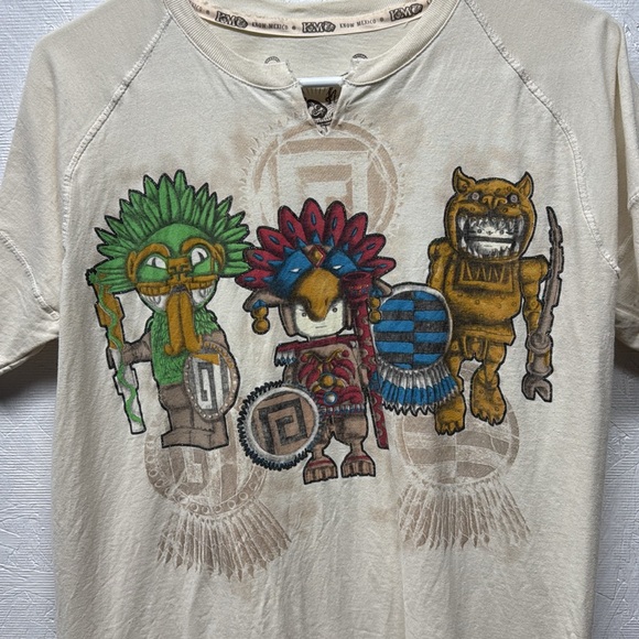Know Mexico aztec warriors cartoons graphic shirt medium beige - Picture 2 of 7